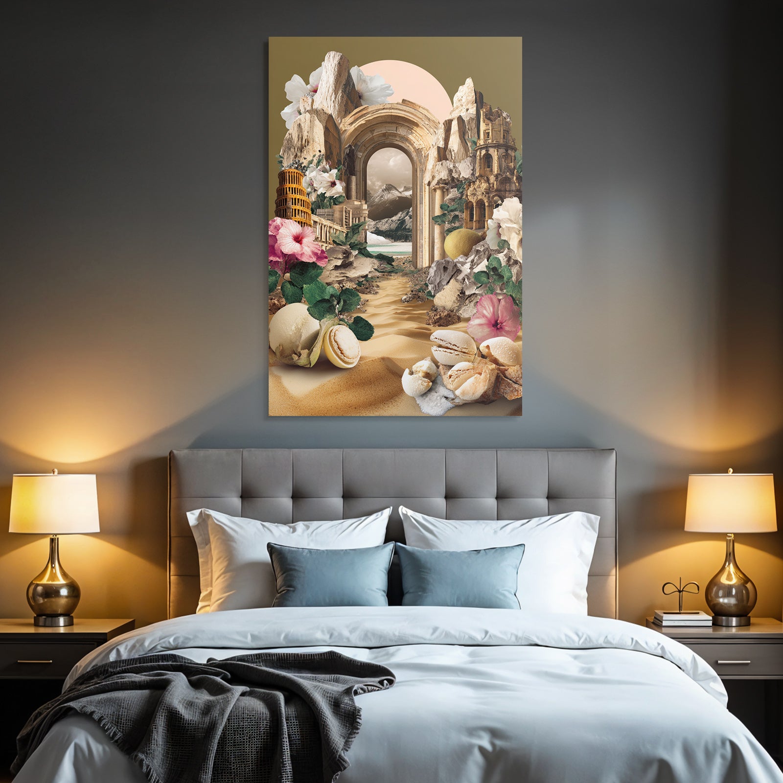 Surrealistische Collage Architektur Naturlandschaften Blumen