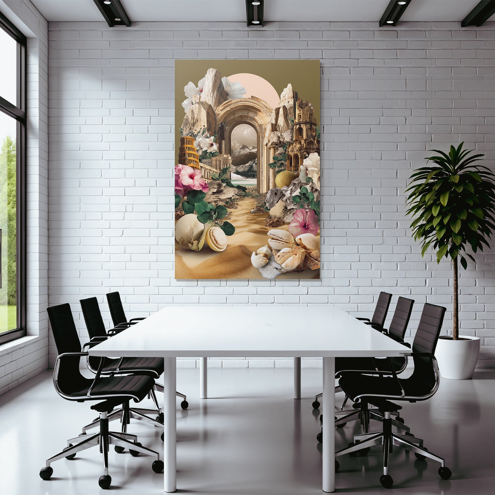 Surrealistische Collage Architektur Naturlandschaften Blumen