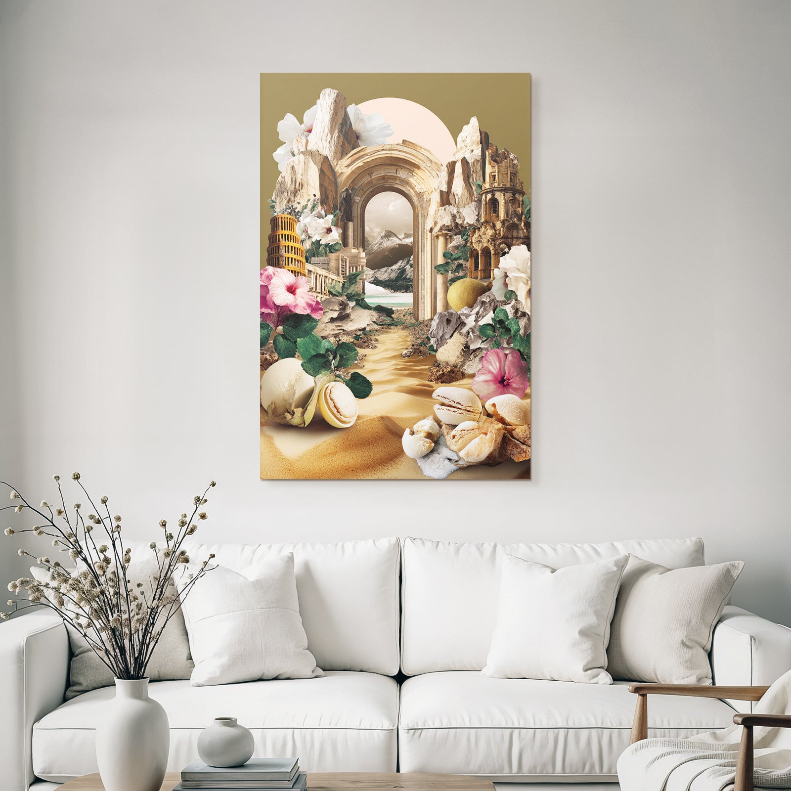 Surrealistische Collage Architektur Naturlandschaften Blumen