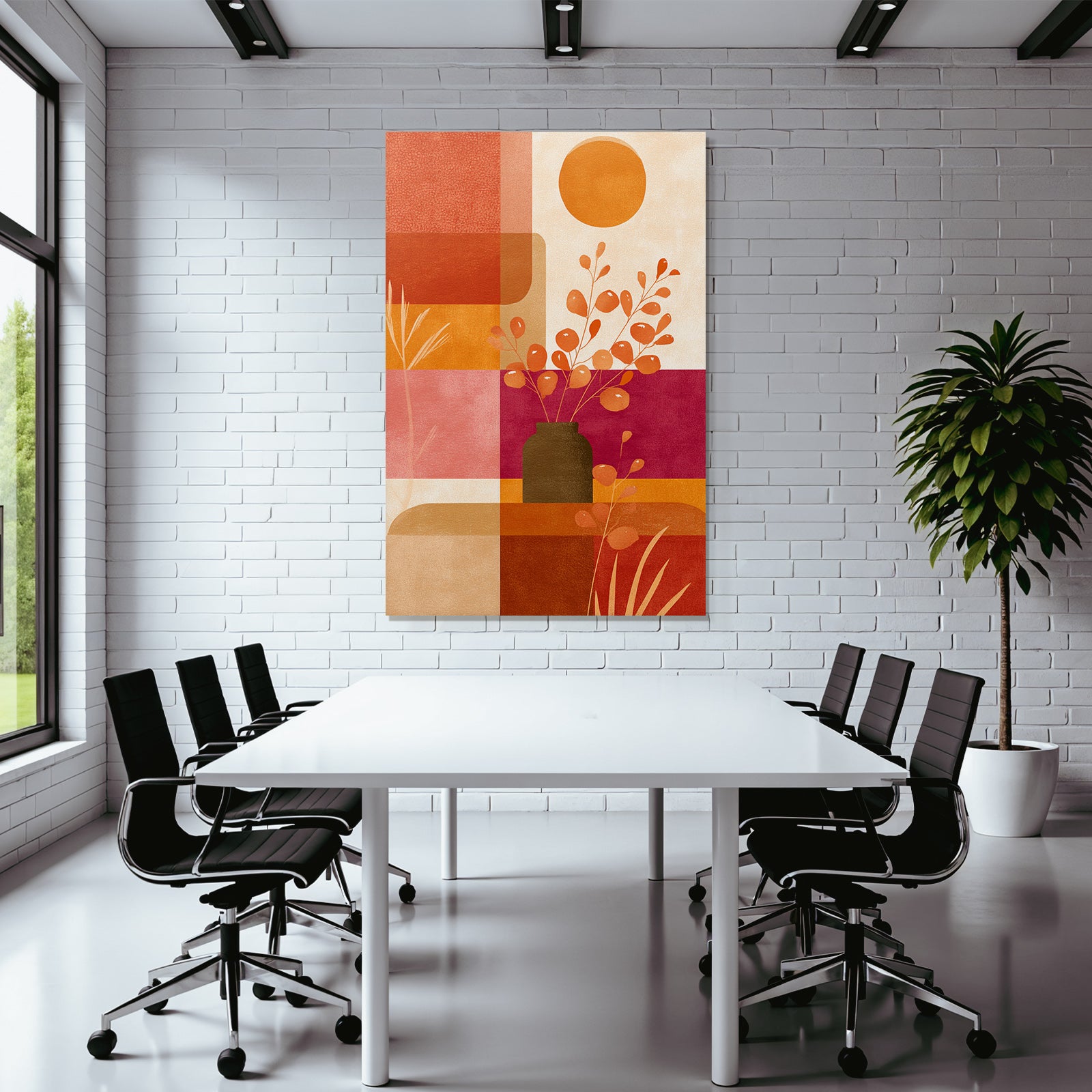 Vase Mit Dekorativen Pflanzenzweigen Abstracte Formen Rot Orange Pink