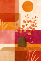 Vase Mit Dekorativen Pflanzenzweigen Abstracte Formen Rot Orange Pink | Collagen | Kunstgattungen