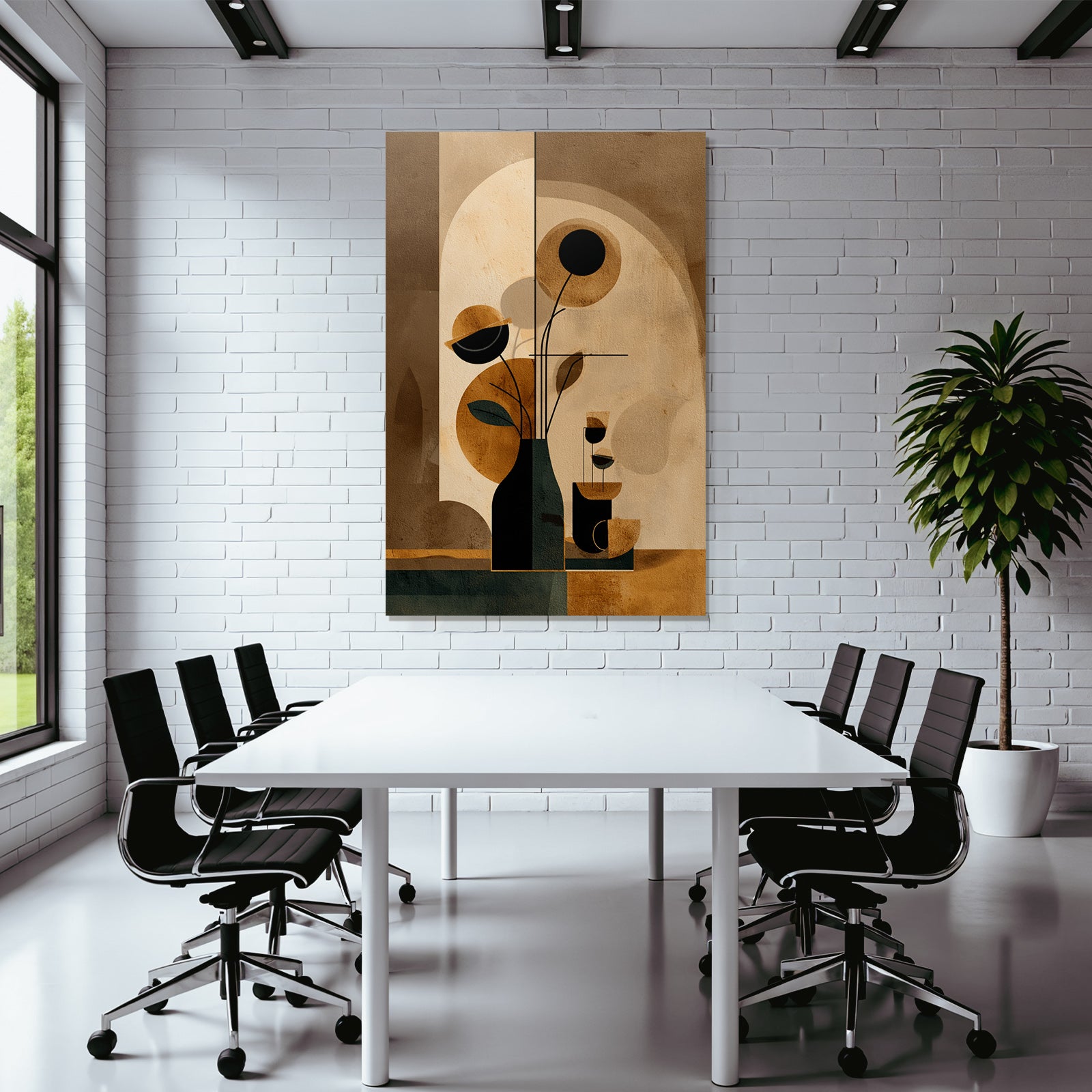 Vase Mit Stilisierten Blumen Abstrakte Illustration Geometrische Formen Dunkle Farben
