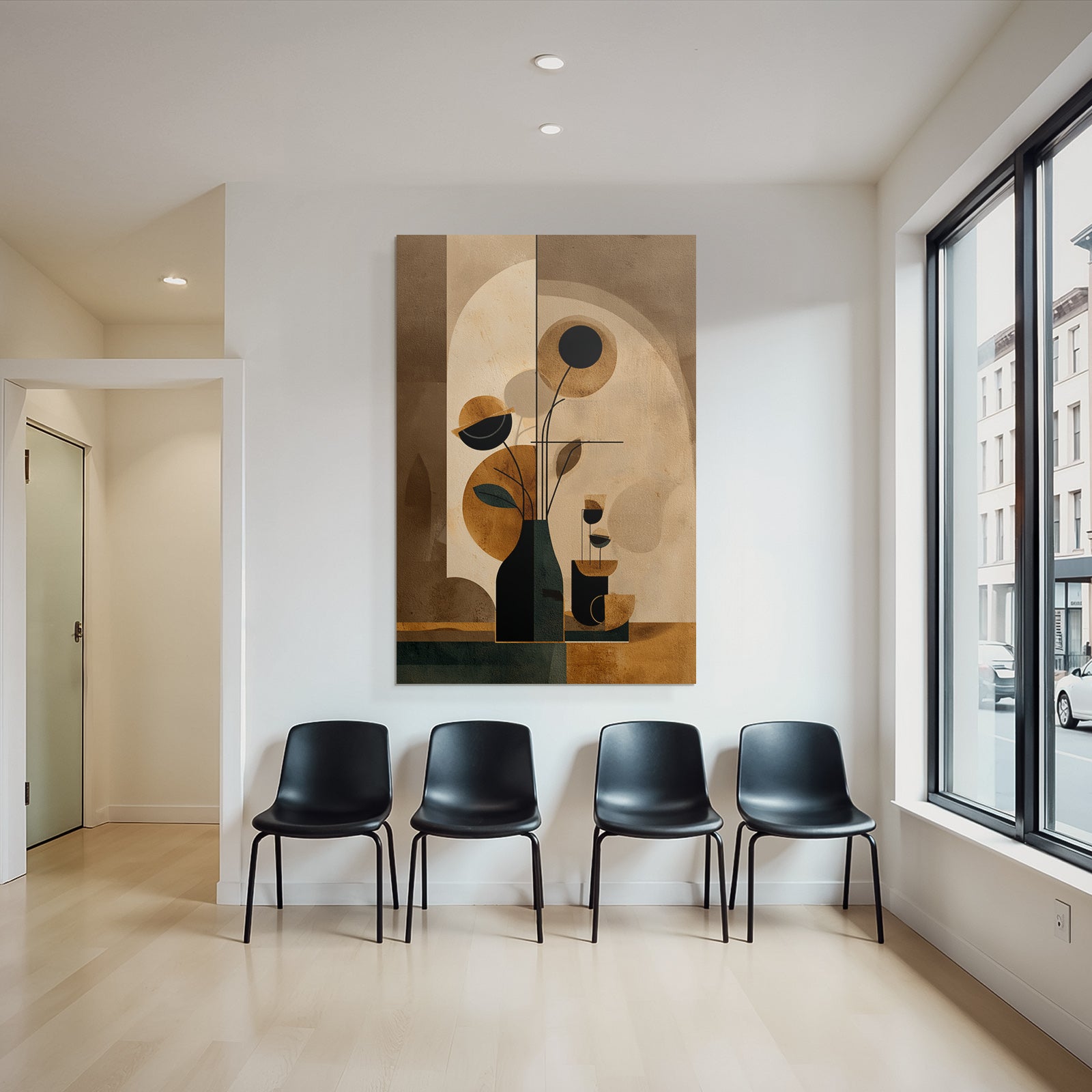 Vase Mit Stilisierten Blumen Abstrakte Illustration Geometrische Formen Dunkle Farben
