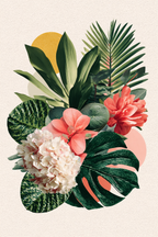 Vibrante Anordnung Von Pflanzen Und Blumen Mit Tropischen Blaettern | Collagen | Kunstgattungen
