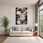 Vibrante Blumendesign In Pink Weiss Mit Abstracten Elementen
