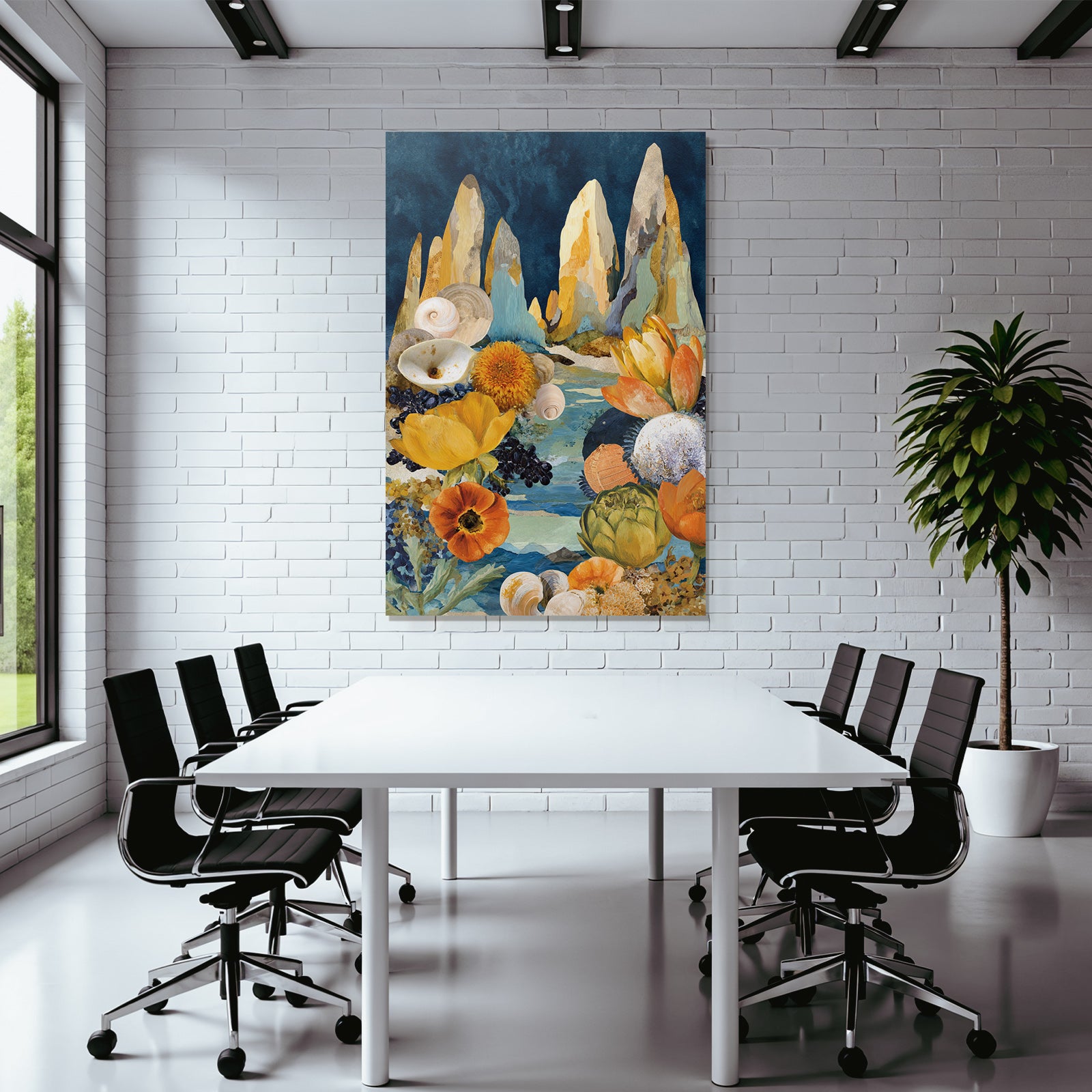 Vibrante Kollage Flora Meeresleben Abstracte Formen