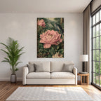Vibrante Pink Blumen Und Insekten Mit Vogel Im Hintergrund