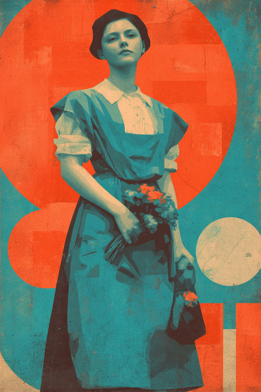 Vintage Frau Mit Blumen Graphische Kunst Illustration | Collagen | Kunstgattungen
