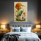 Vintage Heron Illustration Mit Abstrakten Pflanzen