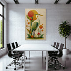 Vintage Heron Illustration Mit Abstrakten Pflanzen