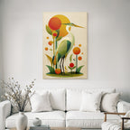 Vintage Heron Illustration Mit Abstrakten Pflanzen