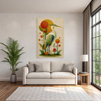 Vintage Heron Illustration Mit Abstrakten Pflanzen