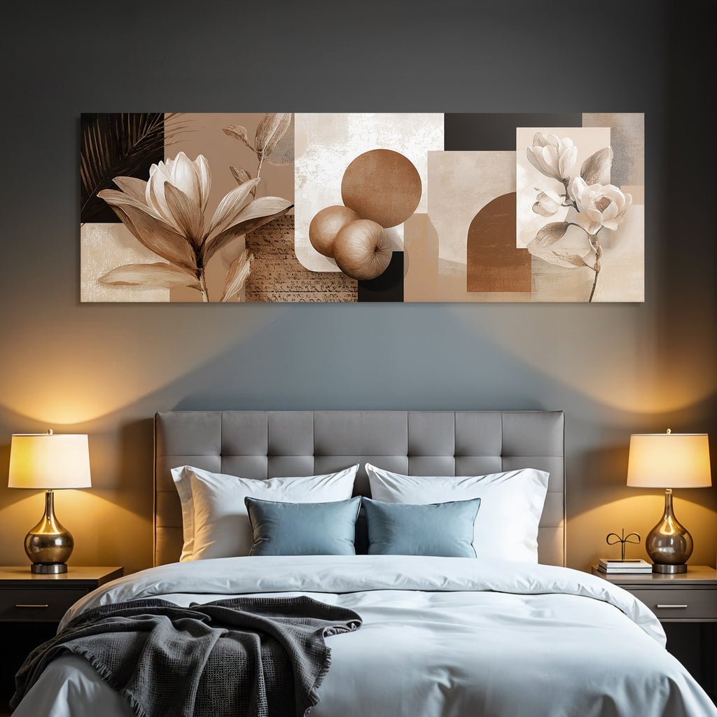 Abstracte Zusammensetzung Blumen Geometrische Formen Farbpalette Braun Creme Weiss