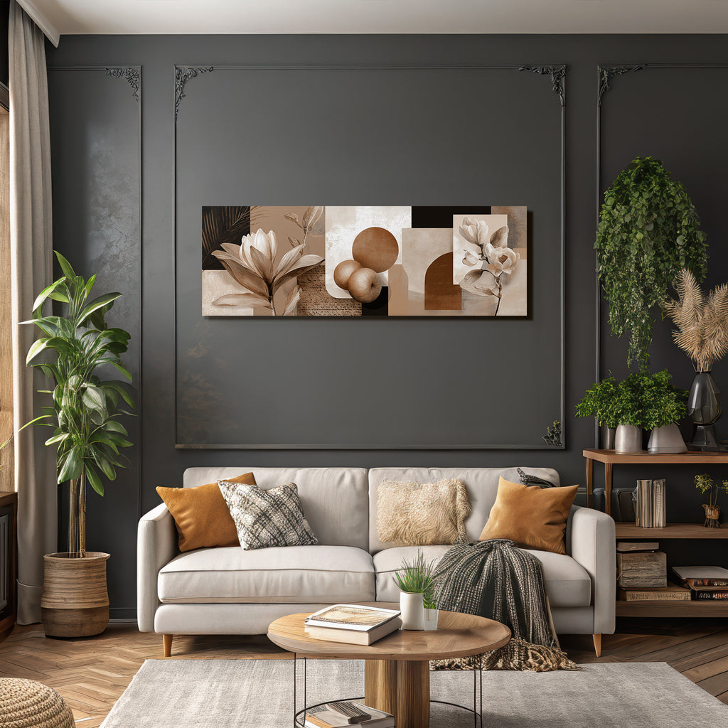 Abstracte Zusammensetzung Blumen Geometrische Formen Farbpalette Braun Creme Weiss