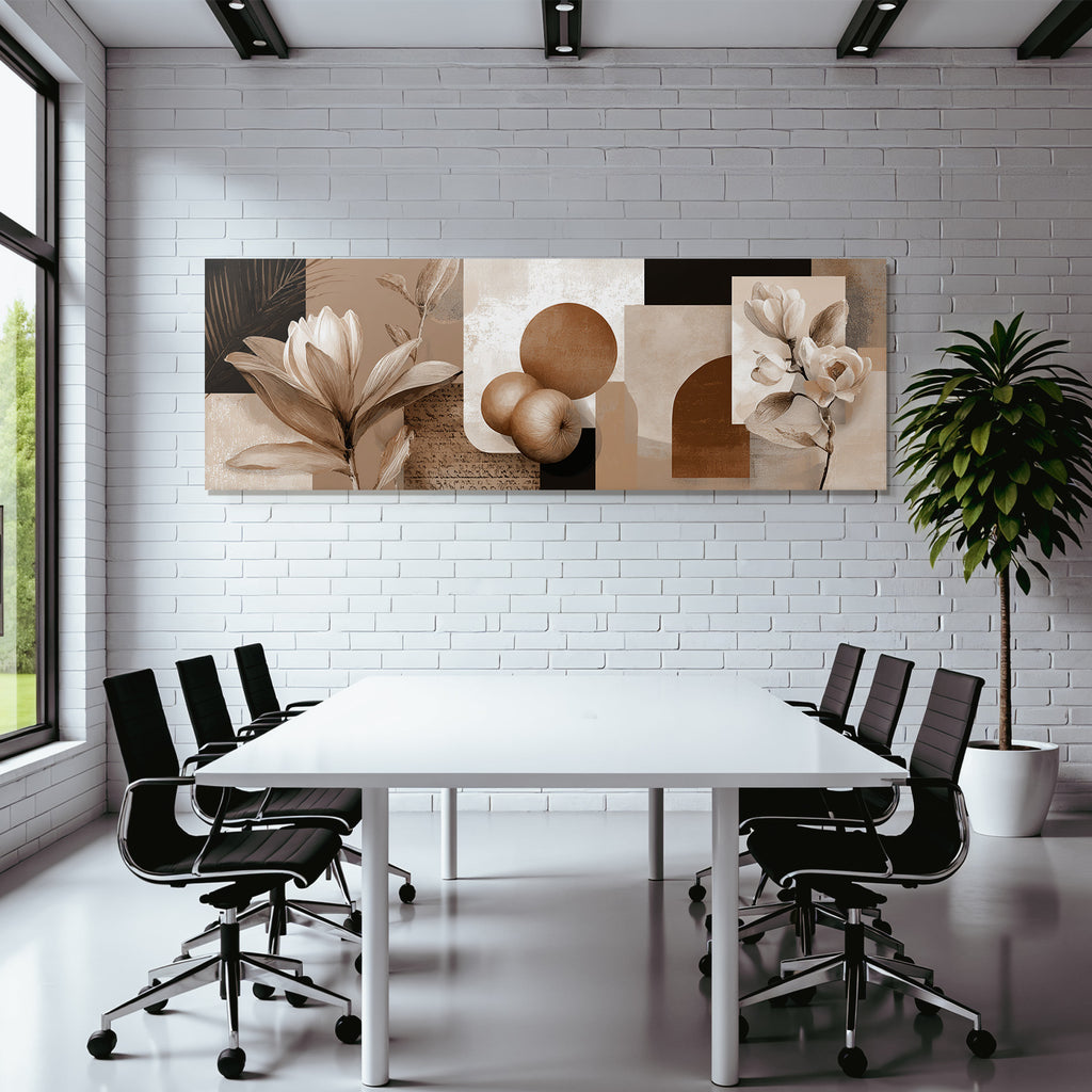Abstracte Zusammensetzung Blumen Geometrische Formen Farbpalette Braun Creme Weiss