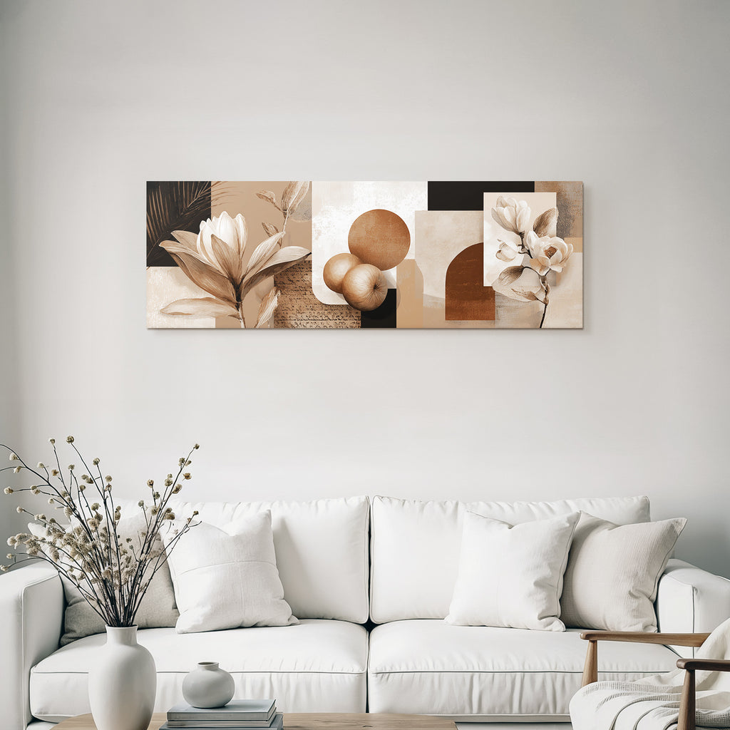 Abstracte Zusammensetzung Blumen Geometrische Formen Farbpalette Braun Creme Weiss