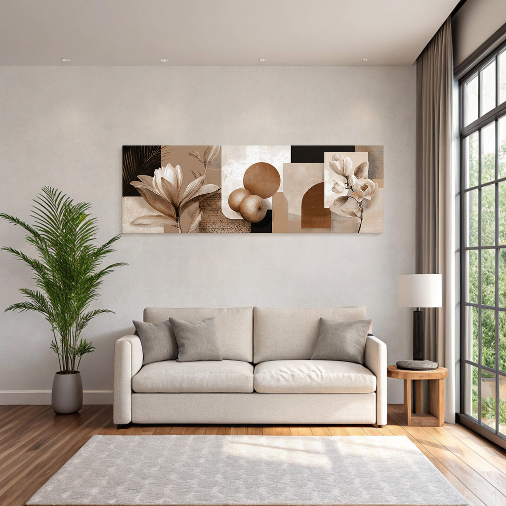 Abstracte Zusammensetzung Blumen Geometrische Formen Farbpalette Braun Creme Weiss