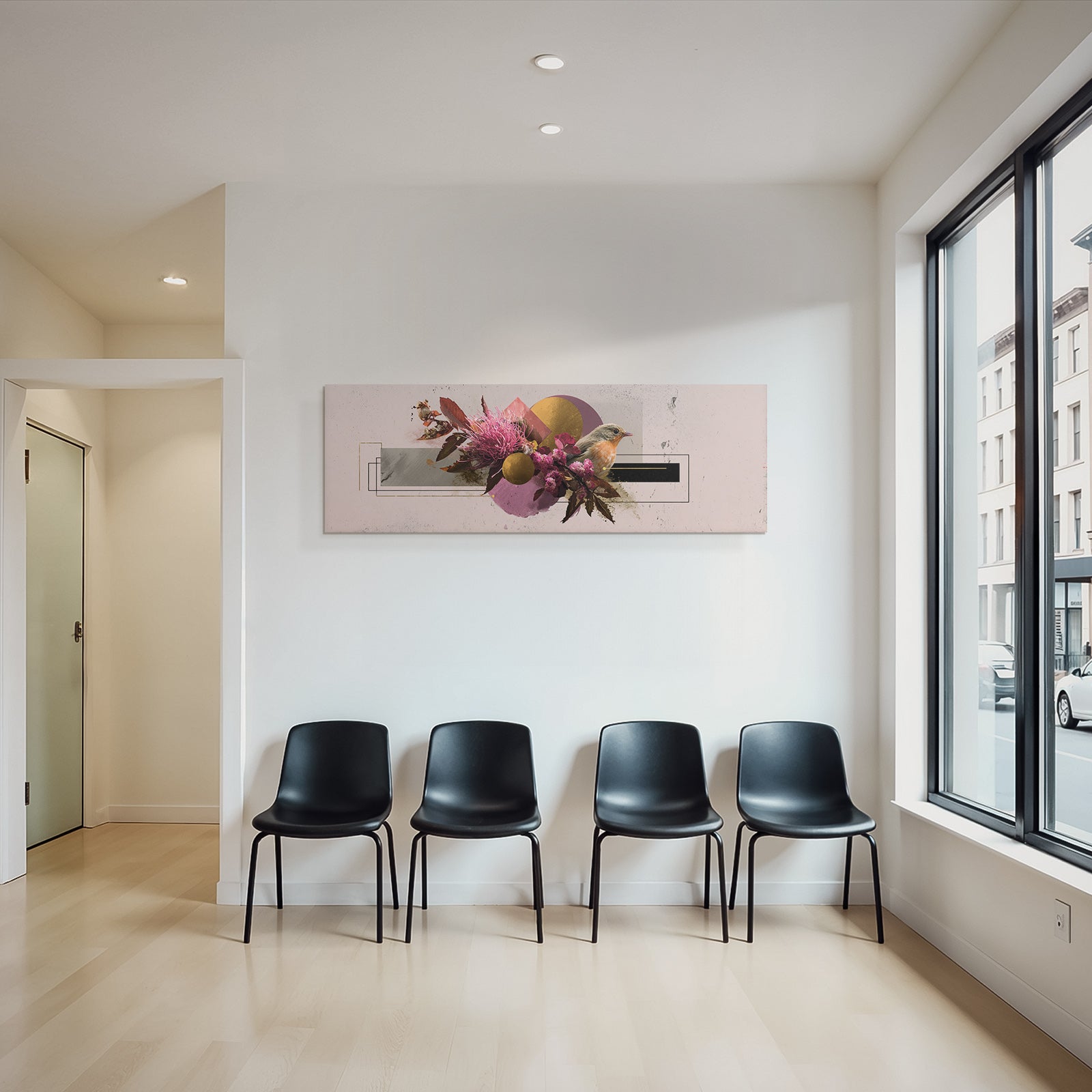 Abstrakte Blumen Geometrische Muster Und Vogel Kunstwerk