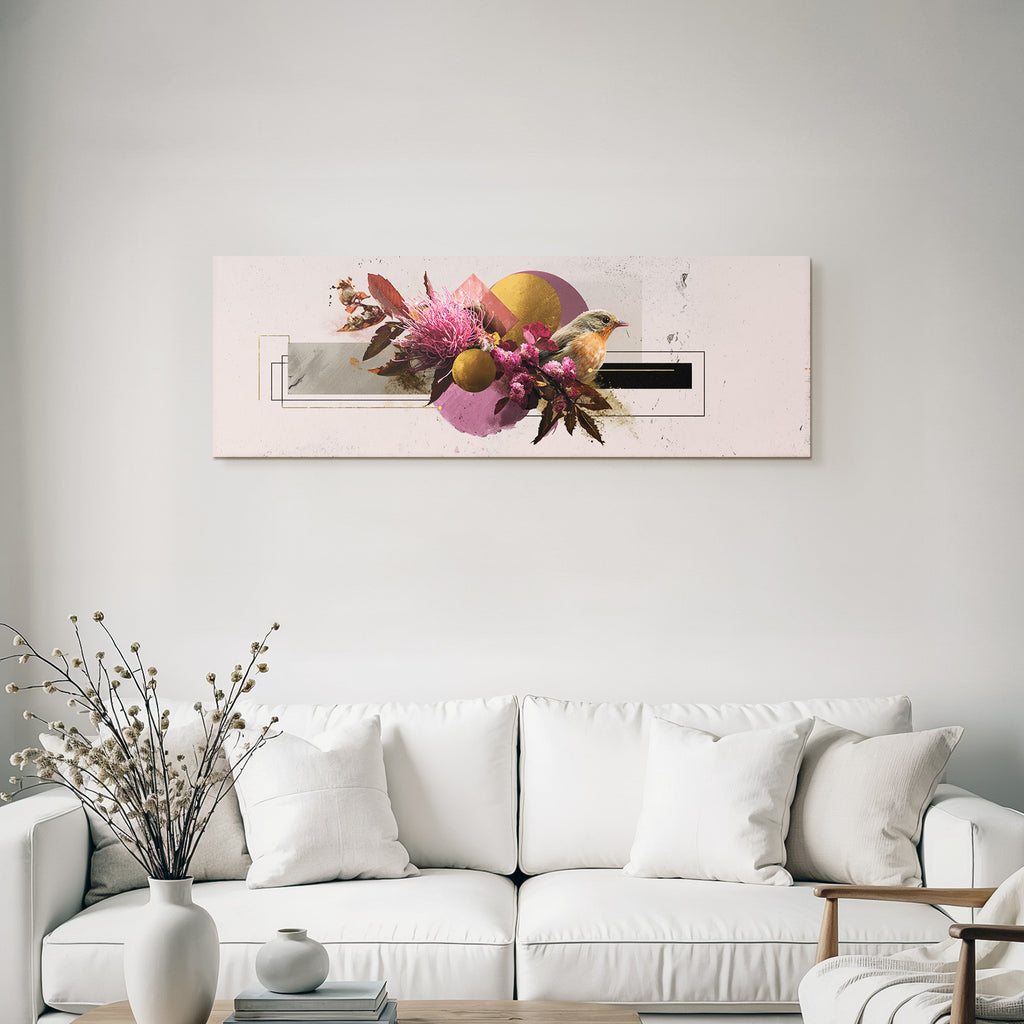 Abstrakte Blumen Geometrische Muster Und Vogel Kunstwerk