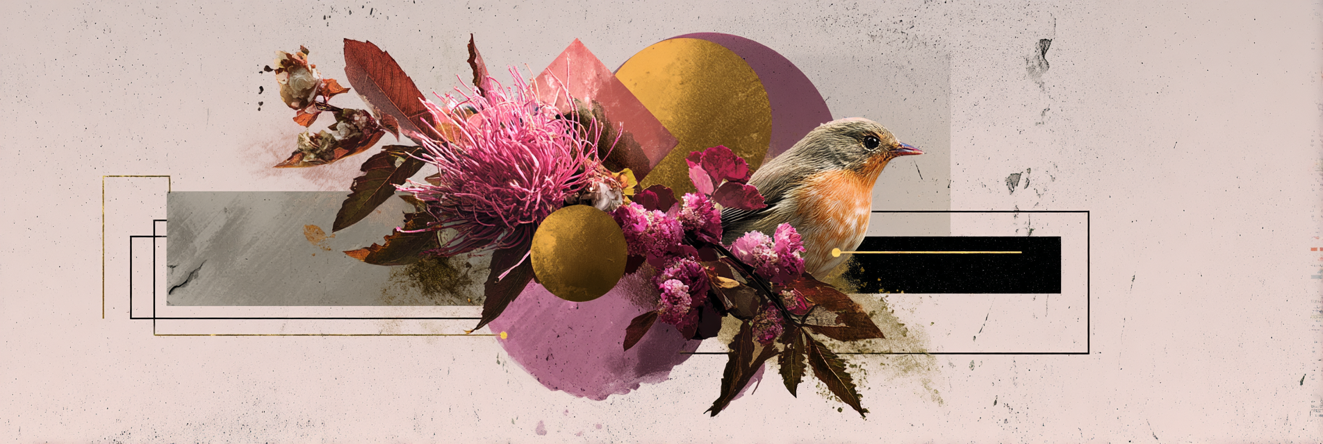 Abstrakte Blumen Geometrische Muster Und Vogel Kunstwerk | Collagen | Kunstgattungen