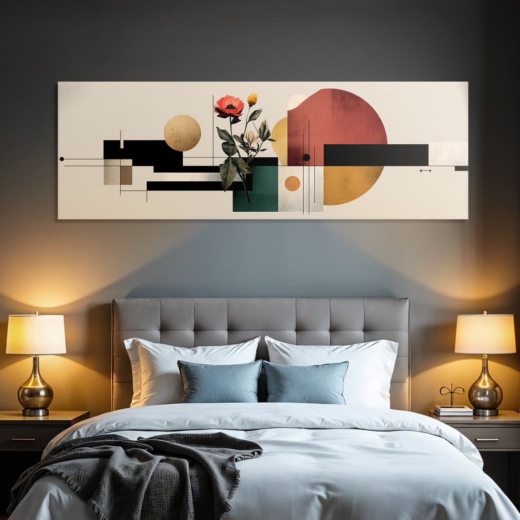 Abstrakte Geometrische Kunst Mit Blumenelementen Farbenfrohe Palette