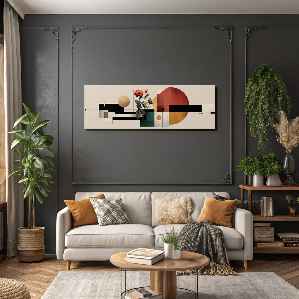 Abstrakte Geometrische Kunst Mit Blumenelementen Farbenfrohe Palette