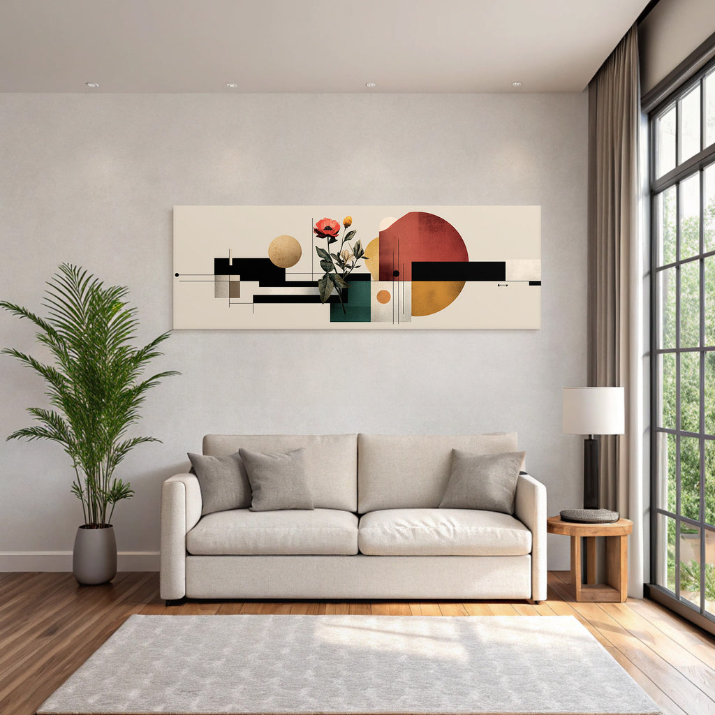 Abstrakte Geometrische Kunst Mit Blumenelementen Farbenfrohe Palette