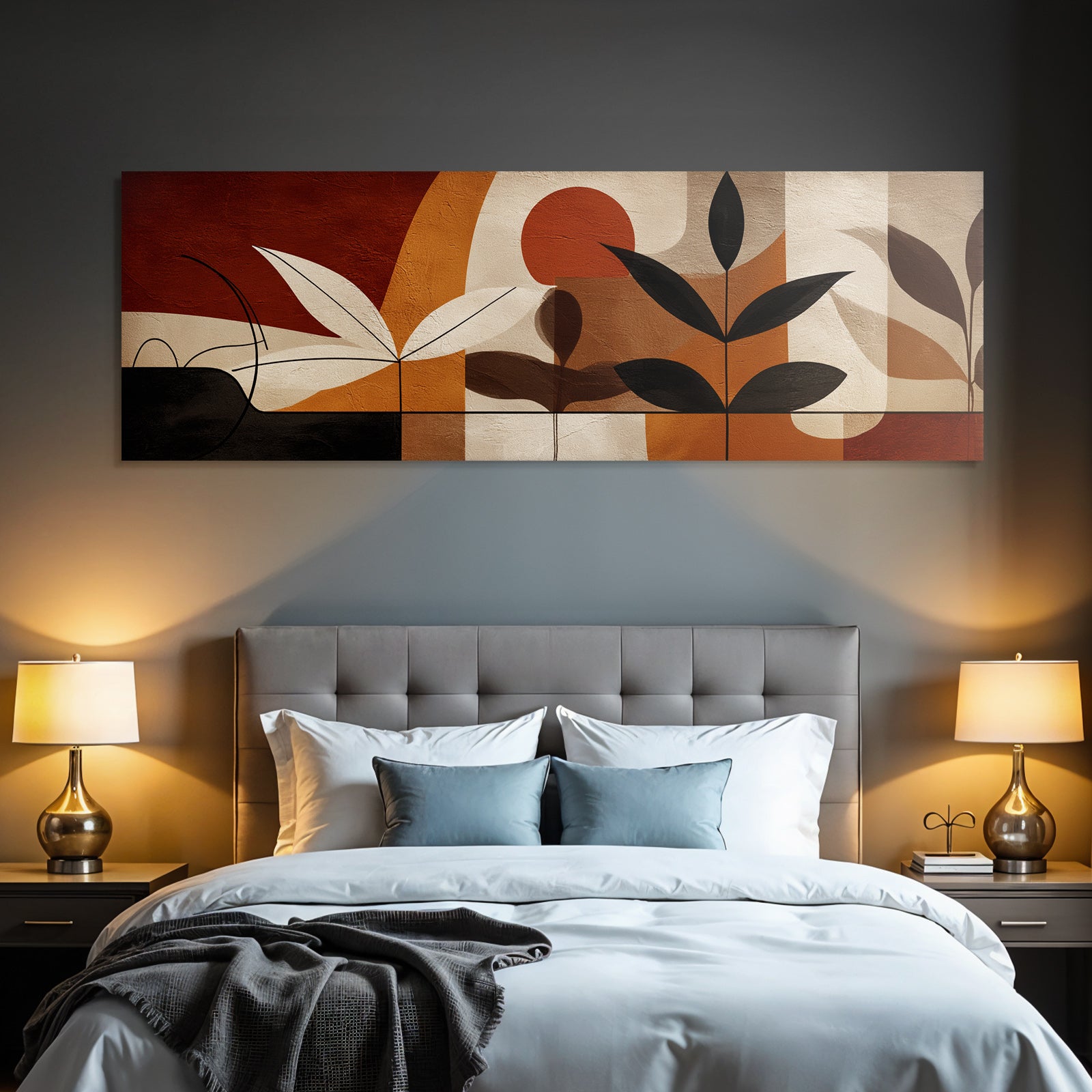 Abstrakte Kunst Blattmotiv Erdtoene Rot Braun Creme