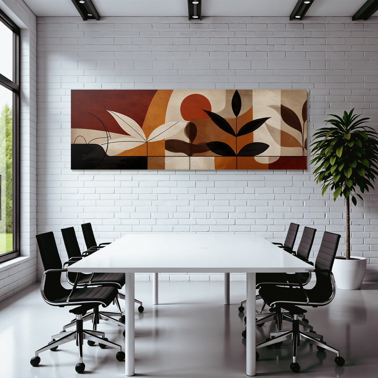 Abstrakte Kunst Blattmotiv Erdtoene Rot Braun Creme