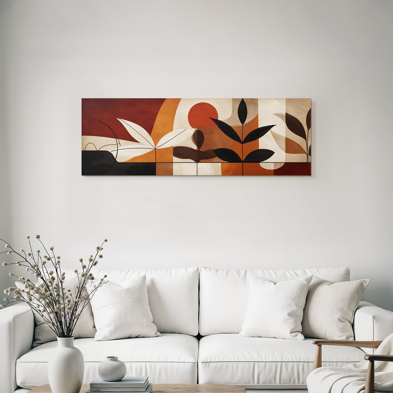Abstrakte Kunst Blattmotiv Erdtoene Rot Braun Creme