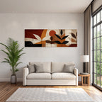 Abstrakte Kunst Blattmotiv Erdtoene Rot Braun Creme