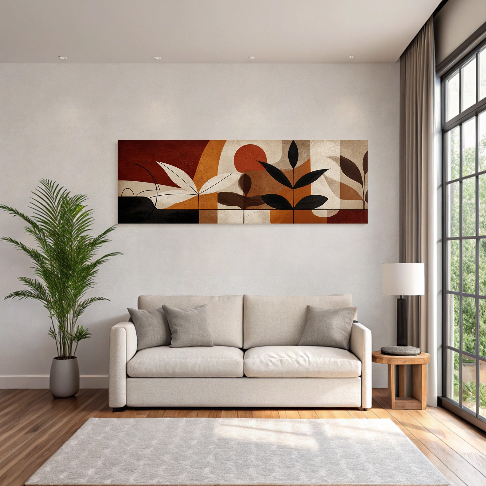 Abstrakte Kunst Blattmotiv Erdtoene Rot Braun Creme
