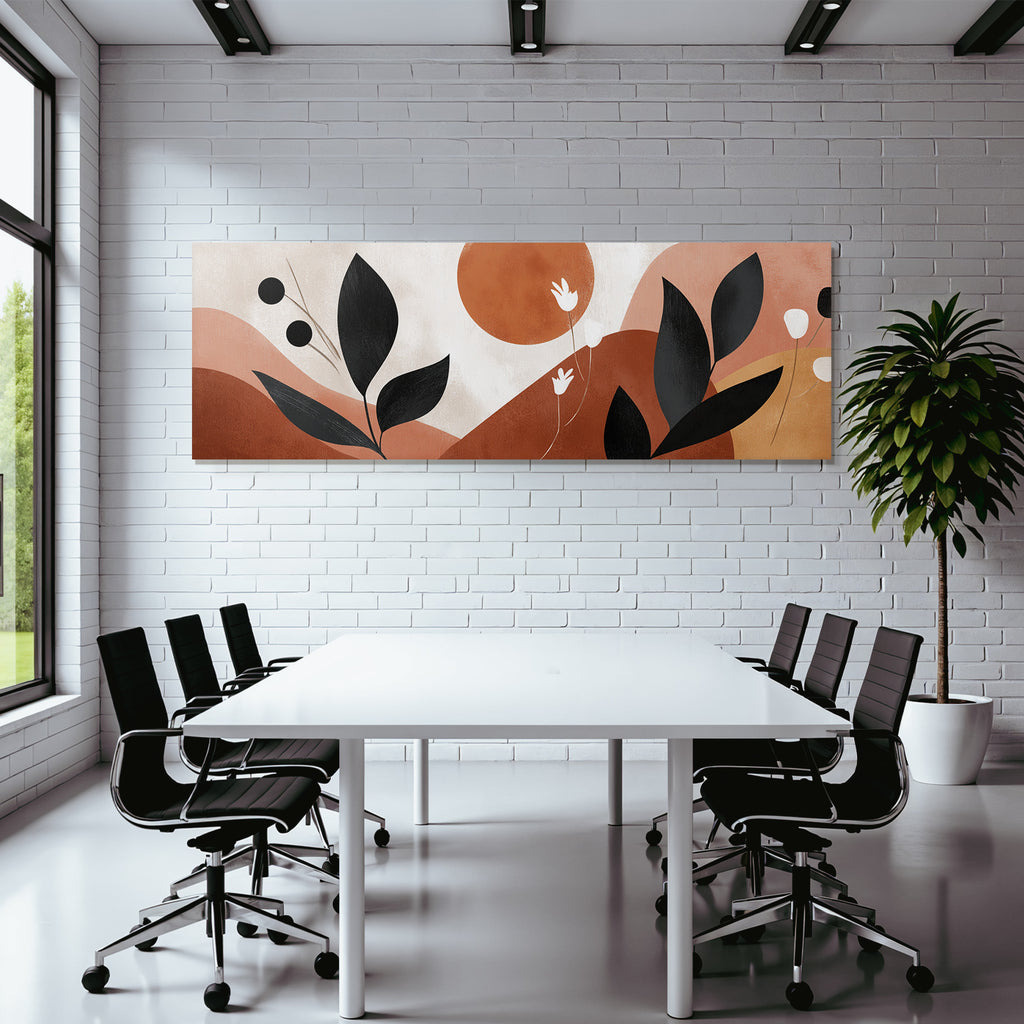 Abstraktes Design Erdtoene Blaetter Blumen Minimalistisch