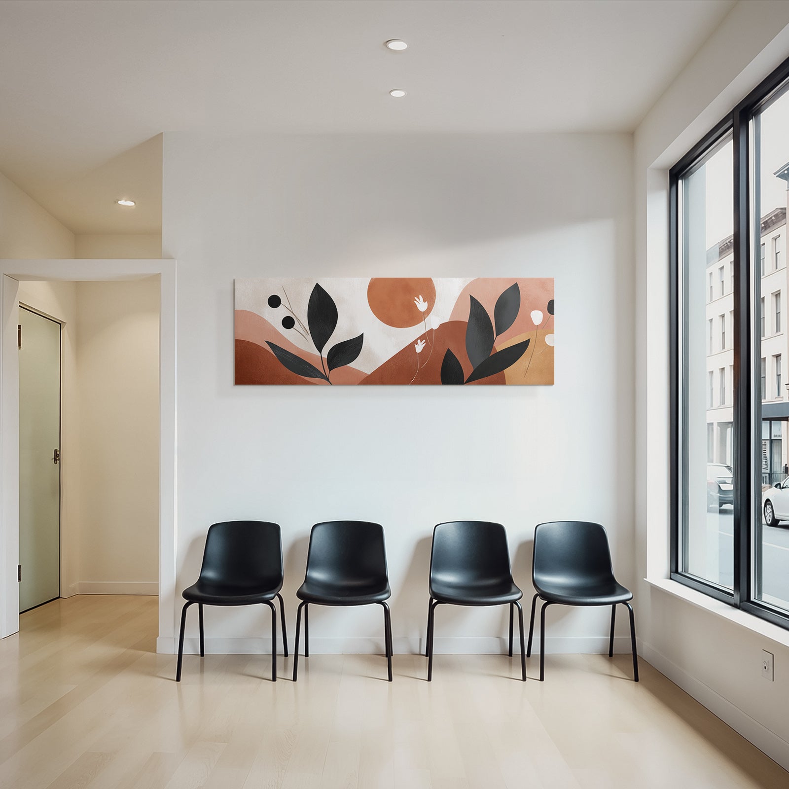Abstraktes Design Erdtoene Blaetter Blumen Minimalistisch