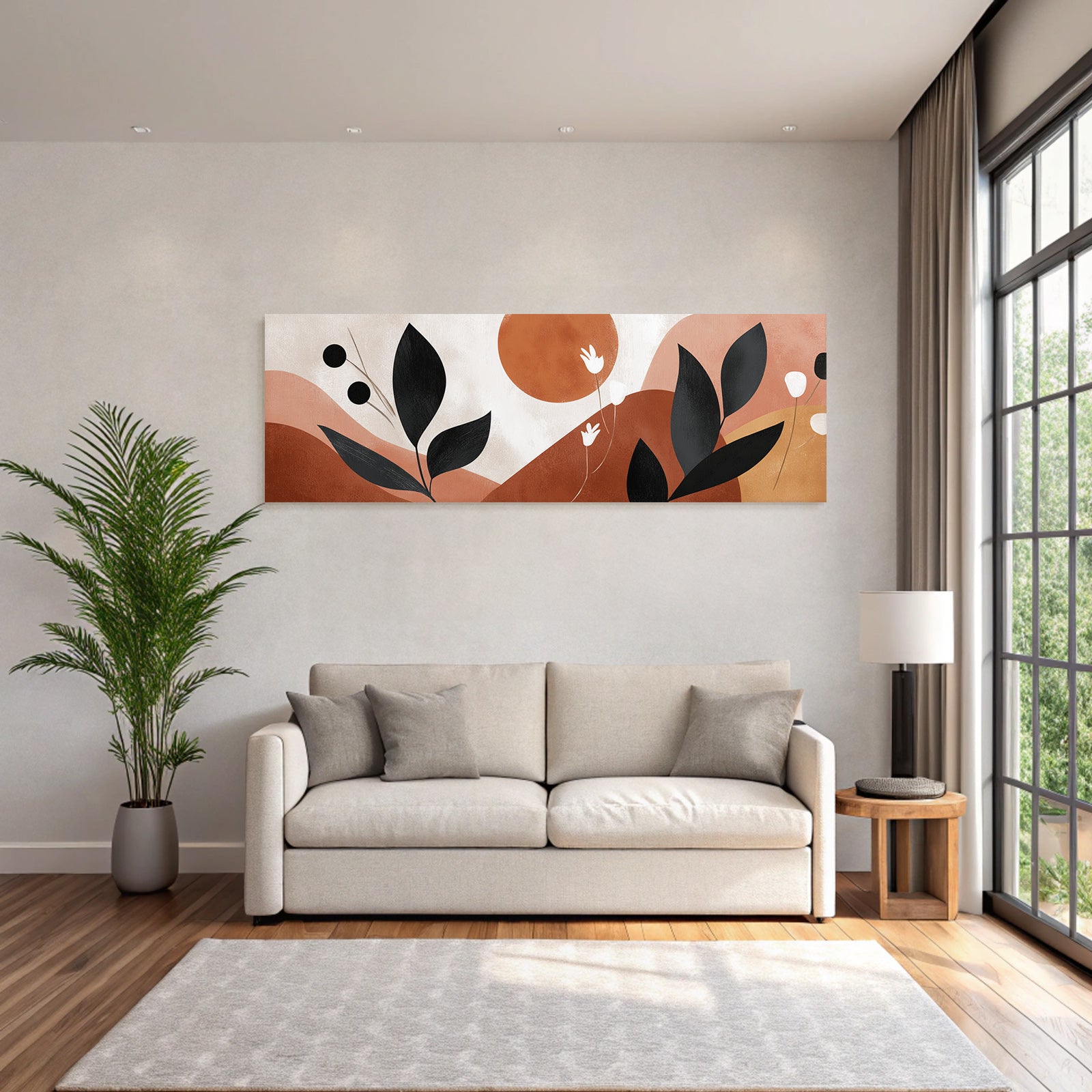 Abstraktes Design Erdtoene Blaetter Blumen Minimalistisch