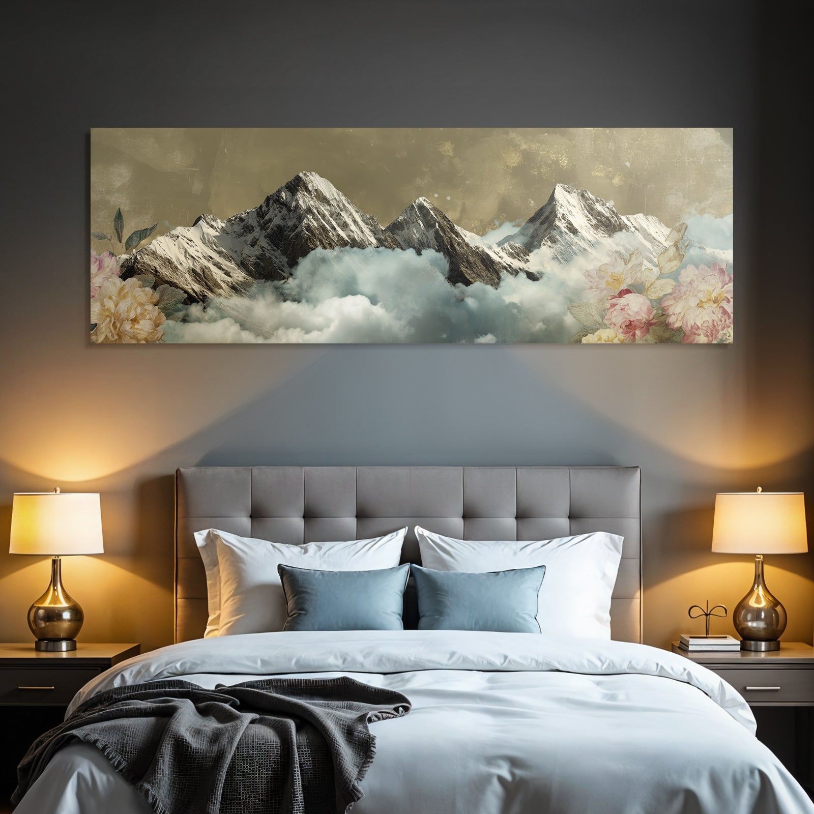 Berglandschaft Mit Blumen Und Schneebedeckten Gipfeln