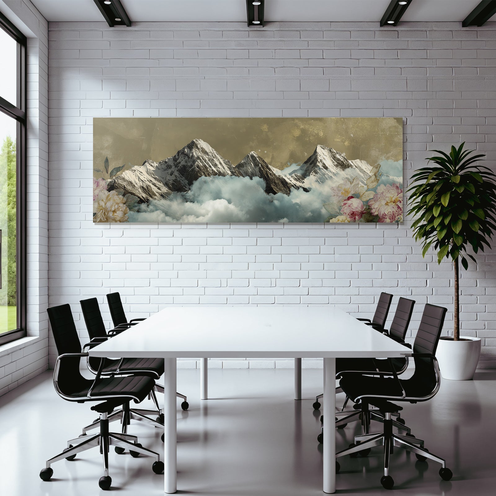 Berglandschaft Mit Blumen Und Schneebedeckten Gipfeln
