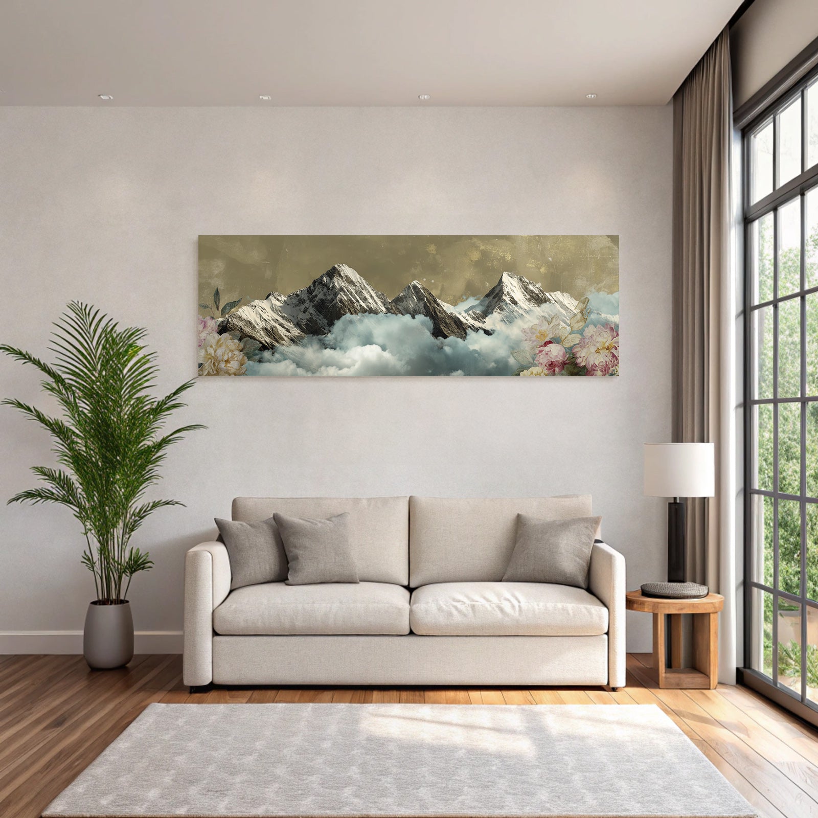 Berglandschaft Mit Blumen Und Schneebedeckten Gipfeln