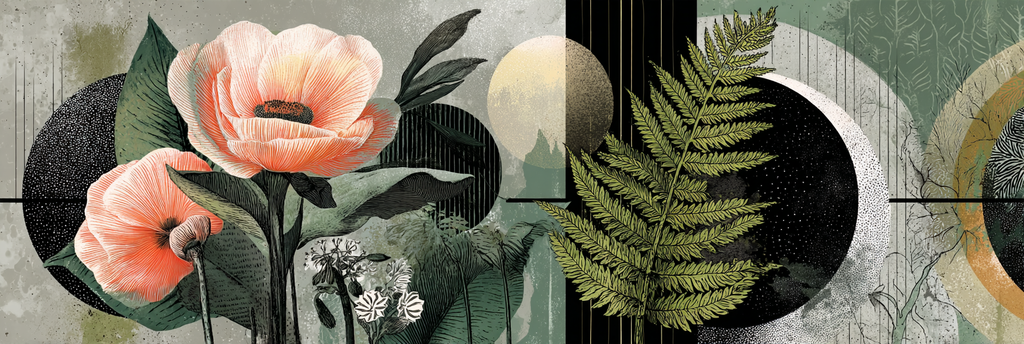 Blumen Illustration Mit Geometrischen Hintergrund | Collagen | Kunstgattungen