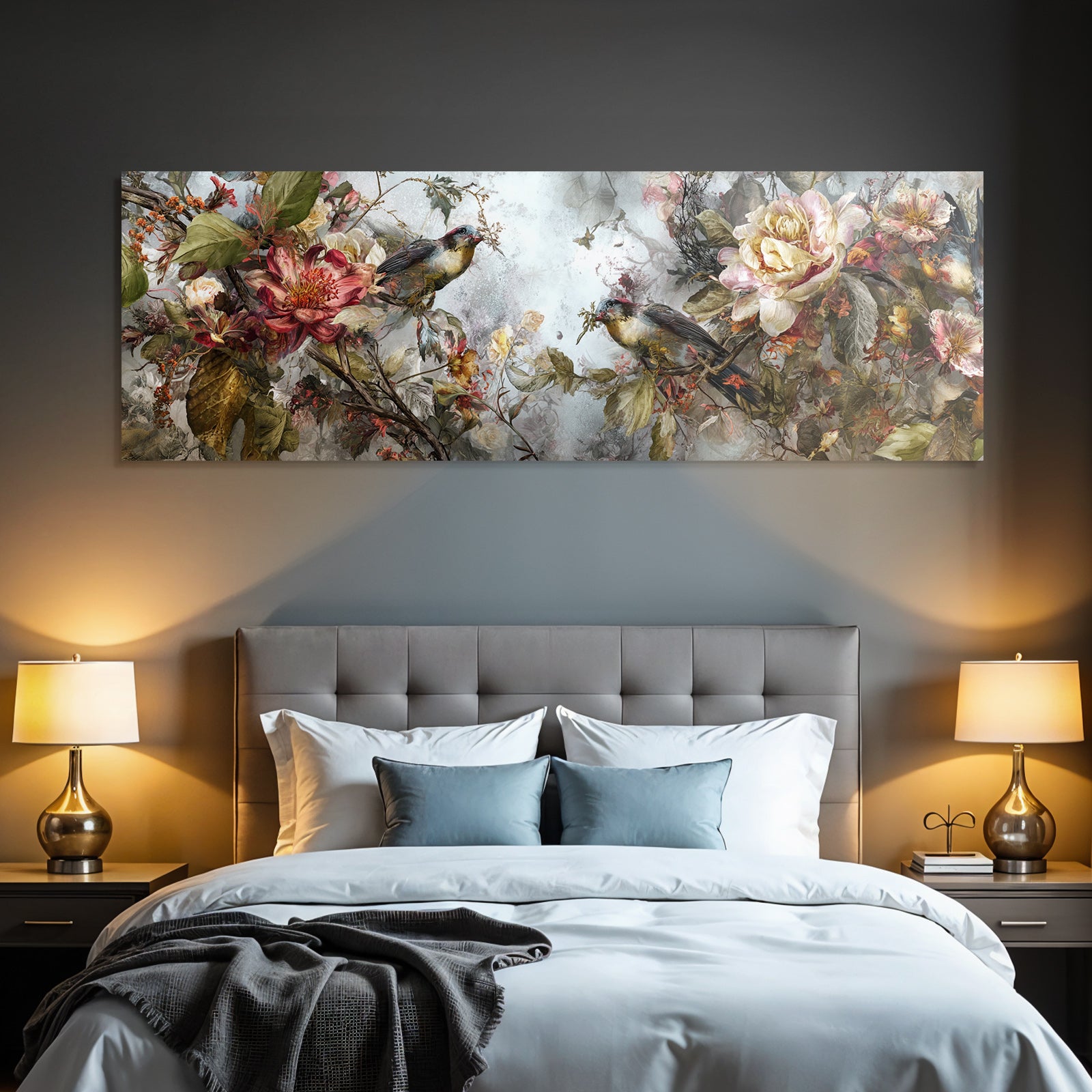 Blumen Und Voegel Kunstwerk Detaillierte Darstellung