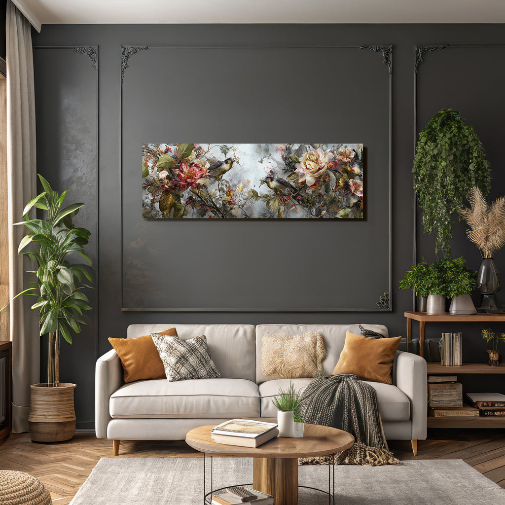 Blumen Und Voegel Kunstwerk Detaillierte Darstellung