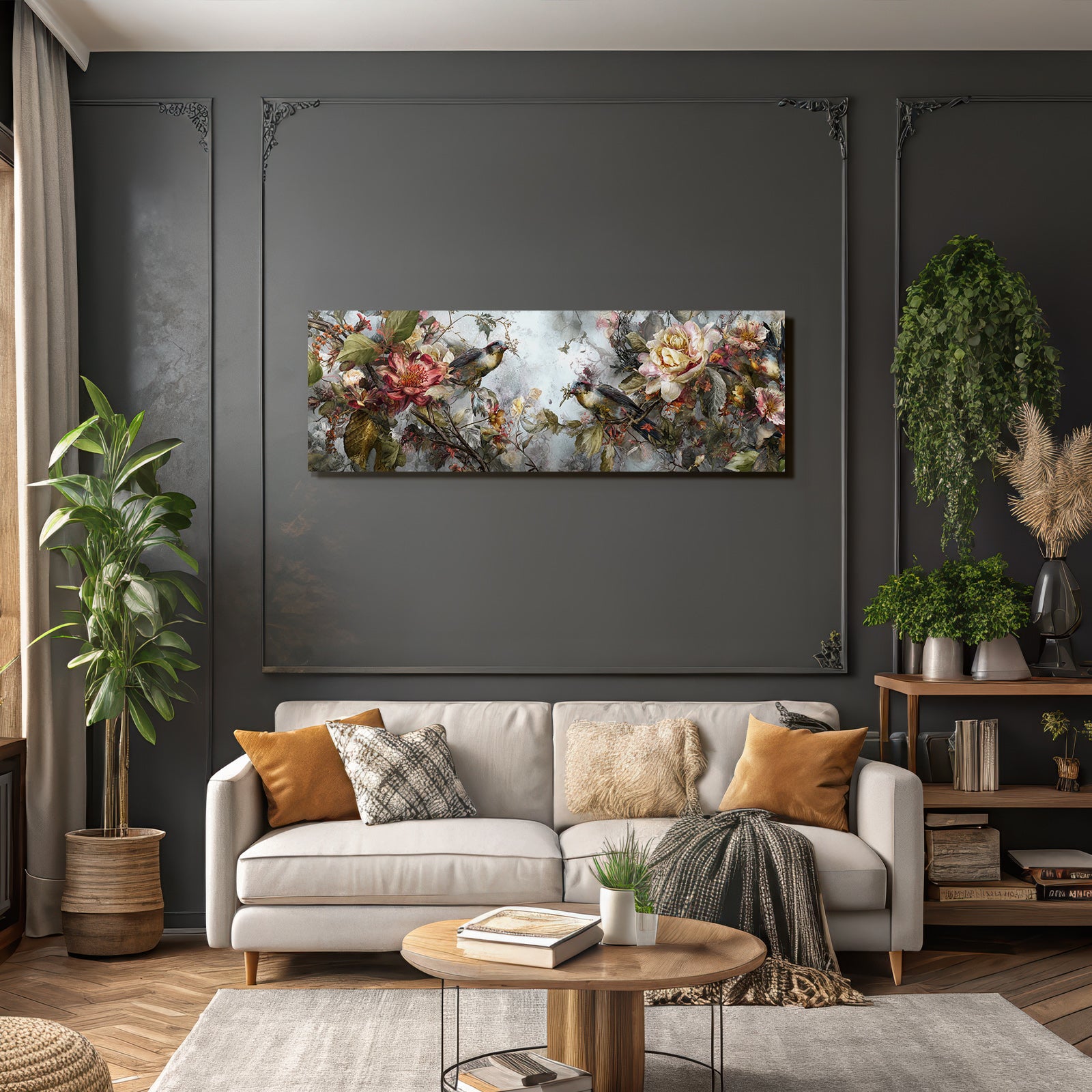 Blumen Und Voegel Kunstwerk Detaillierte Darstellung