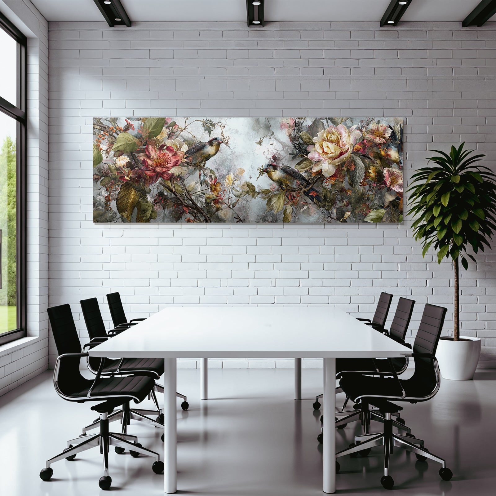 Blumen Und Voegel Kunstwerk Detaillierte Darstellung