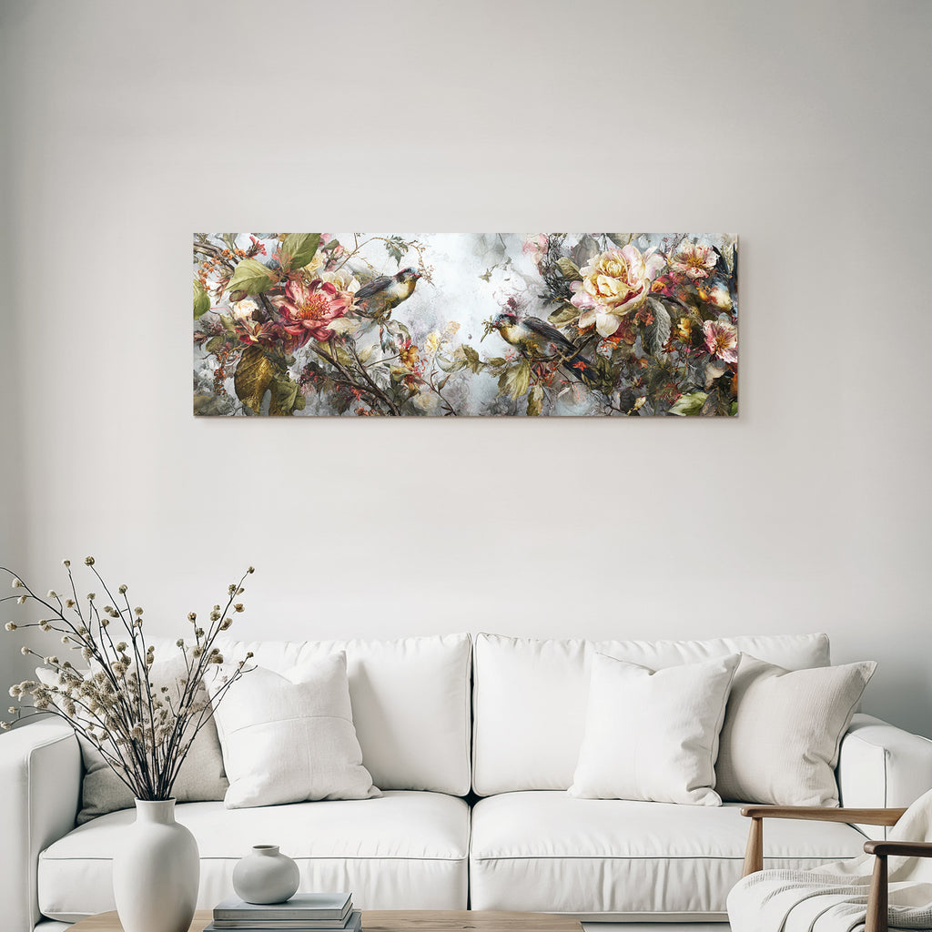 Blumen Und Voegel Kunstwerk Detaillierte Darstellung