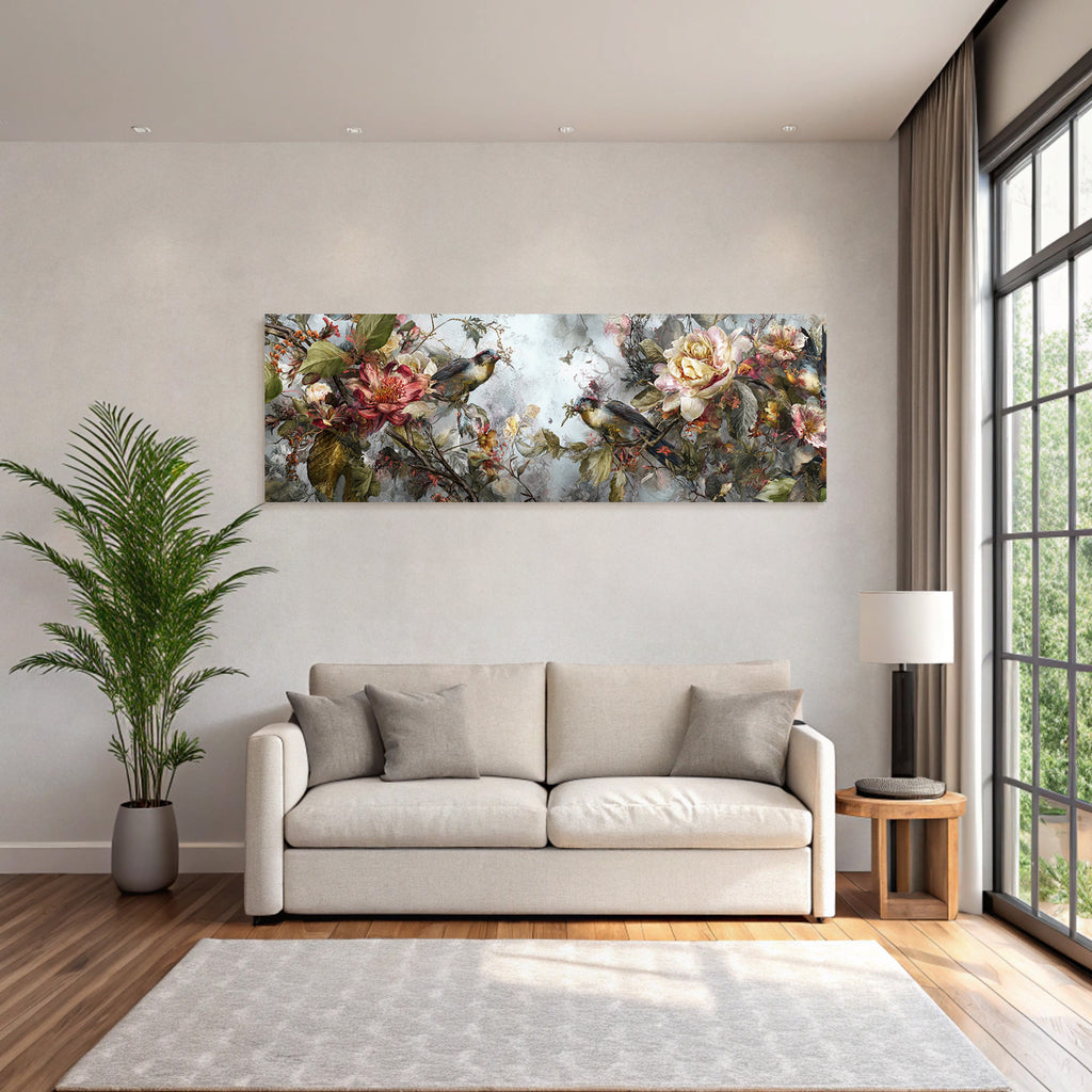Blumen Und Voegel Kunstwerk Detaillierte Darstellung