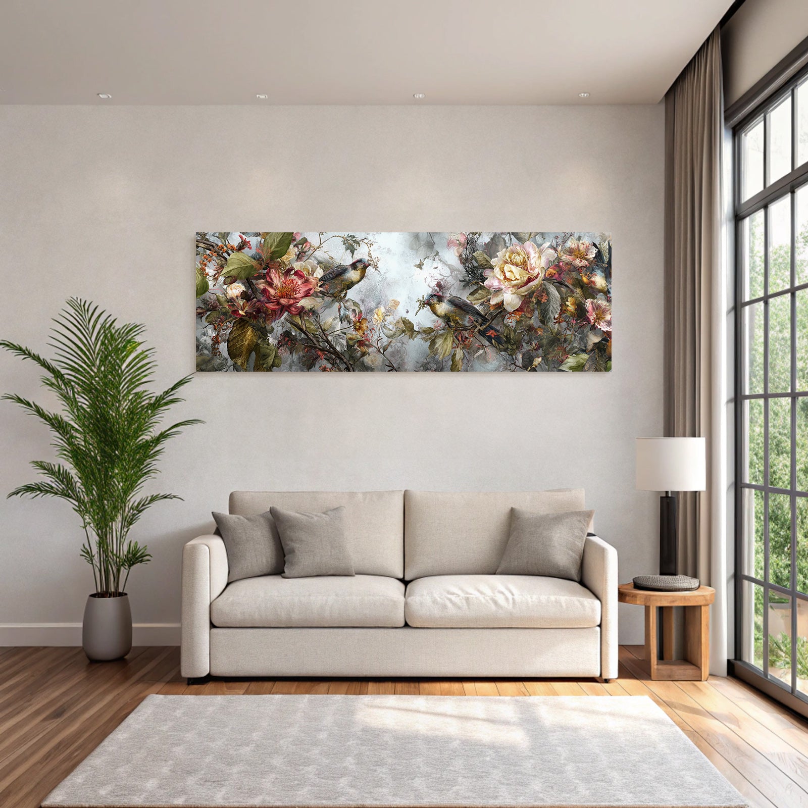 Blumen Und Voegel Kunstwerk Detaillierte Darstellung
