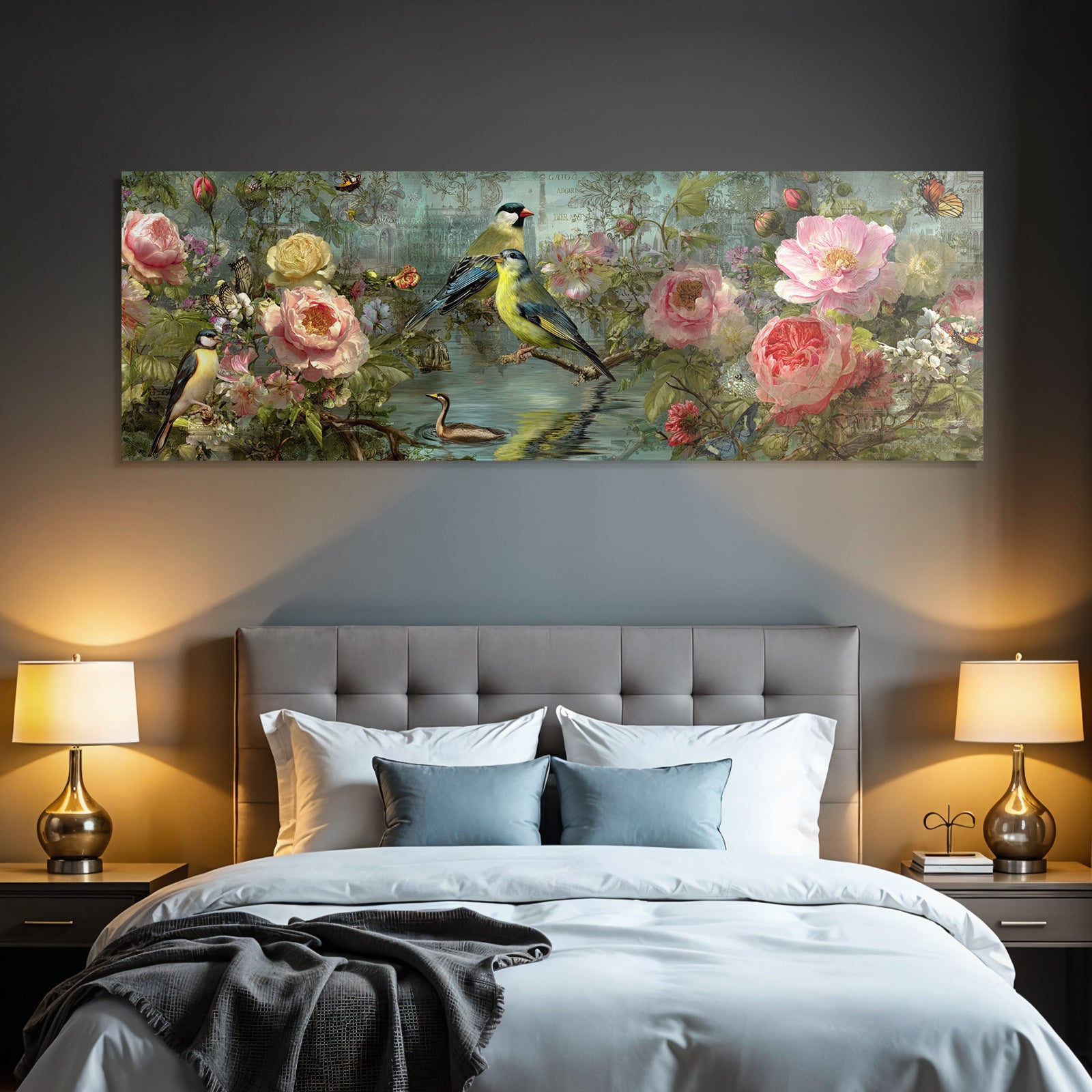 Blumen Und Vogel Im Garten Harmonisches Bild