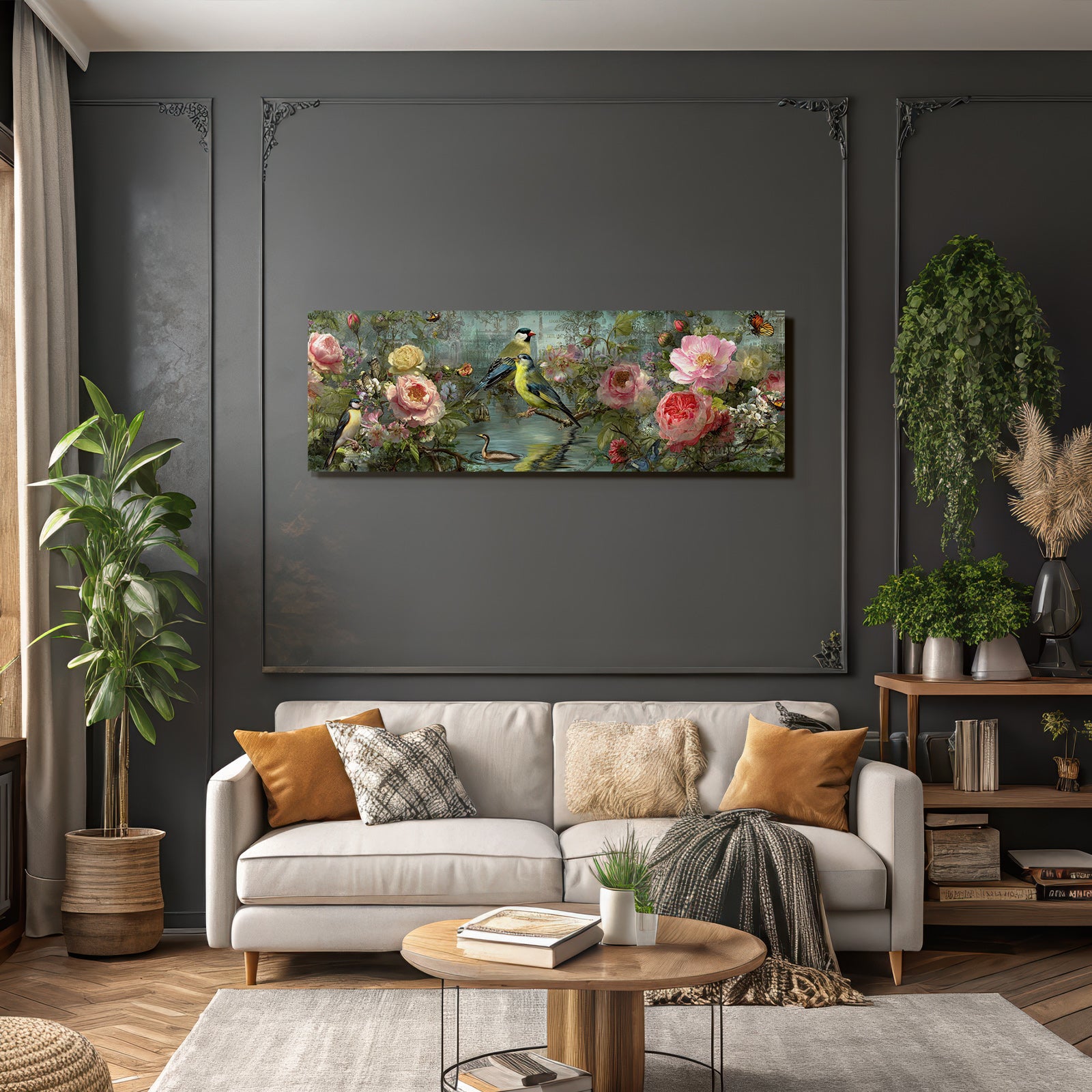 Blumen Und Vogel Im Garten Harmonisches Bild