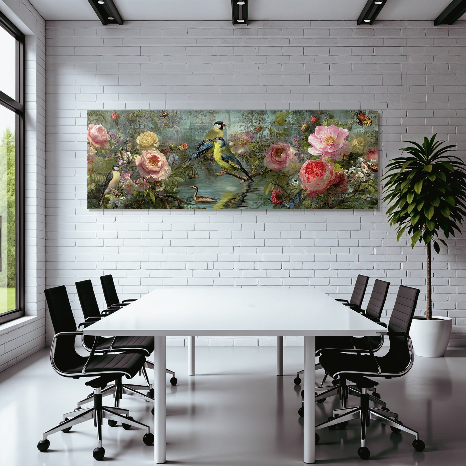 Blumen Und Vogel Im Garten Harmonisches Bild