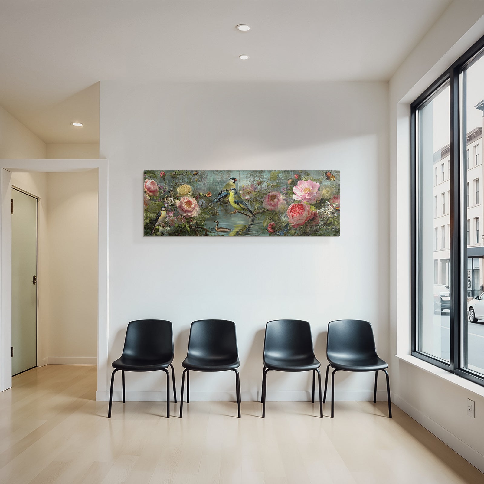 Blumen Und Vogel Im Garten Harmonisches Bild